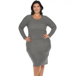White Mark Plus Size Rib Midi Sweater Dress - Charcoal - Size 1X - NWT